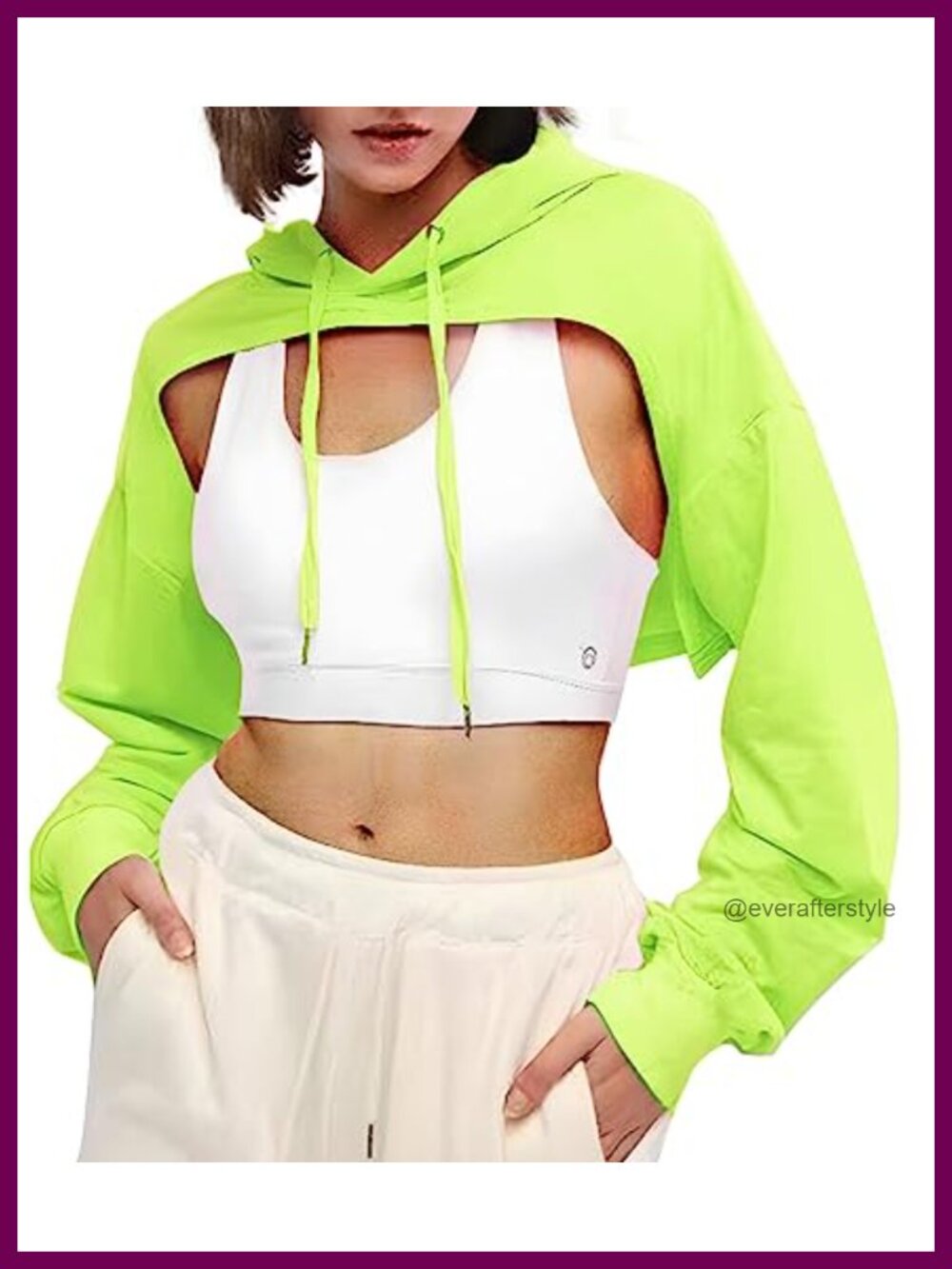 Women Long Sleeve Cropped Hooded Sweatshirt Pullover Rave Dance Gym Top